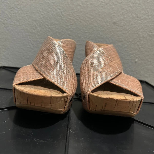 Lucky Brand Wedge Sandals Cork Platform Criss Cross Slides Shoes Size 7