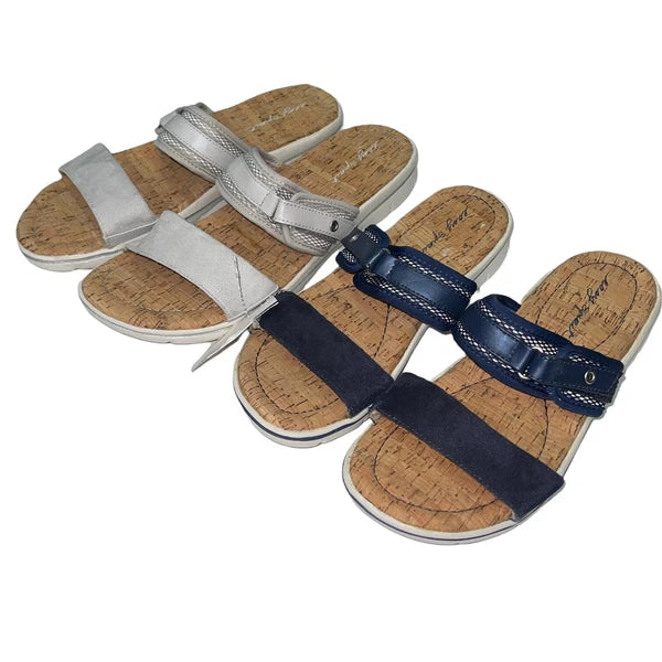 Easy Spirit Sandals Blue or  Silver Slides Cork Adjustable Lightweight Nautical