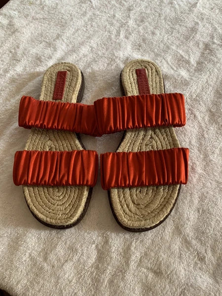 NEW MERCEDES CASTILLO Marcela Red Satin Spadrillers Sandal, Women Size 39/US 9M