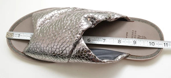 Brunello Cucinelli Reptile Print Metallic Silver leather Slide Sandals  Sz EU 40