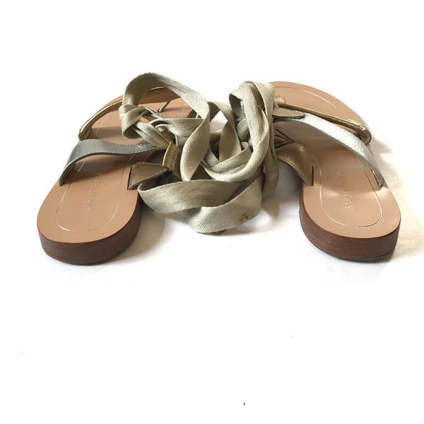 Sarah Flint Grear Gladiator Sandals Womens 38 8 Silver Gold Leather Lace Up Flat