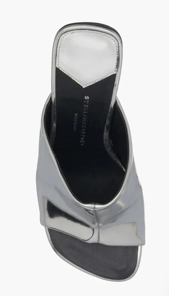 Stella Mccartney Ladies Silver Metallic Elsa Mirror Slide Sandals Mules, 39, 9