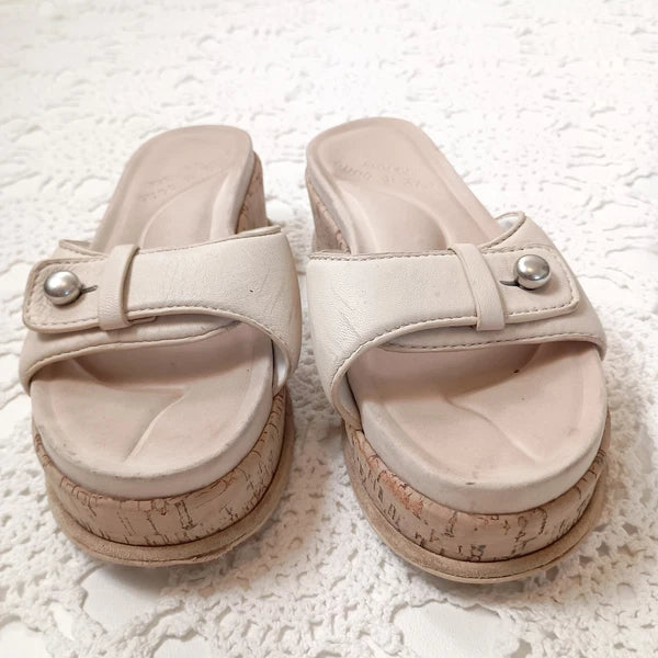 Rag & Bone Platform Sandals Ivory Leather Slide Slip On Flat Cork Mid 7 Women 37