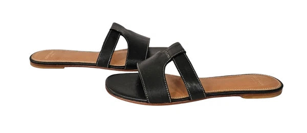 COLE HAAN Mesi Black Leather Grand OS Flat Slide Sandals Sz 8