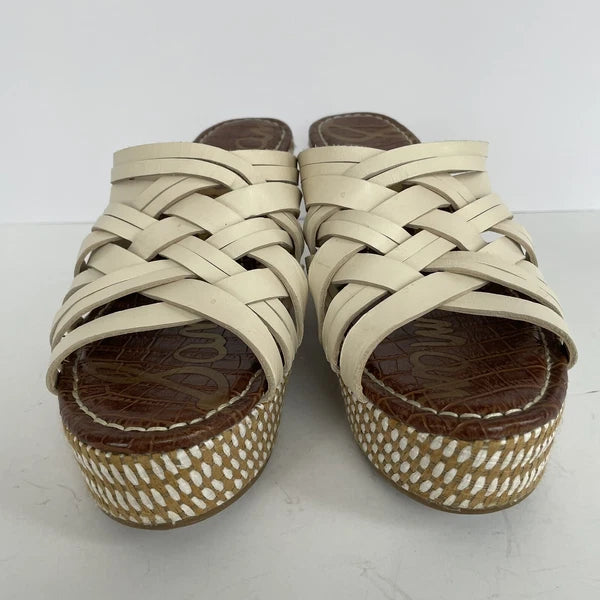 Sam Edelman DEVON Wedge Sandal Size 8M Modern Ivory Strappy Platform Slide Shoes