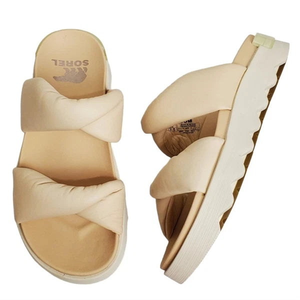 Sorel viibe puff twist platform sandals blush leather slip on double strap comfy