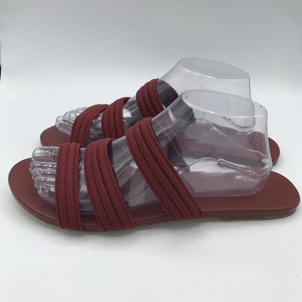 Rothy's Flat Sandals Women's 10 Sangria Red Triple Band Slides Retired Style EUC