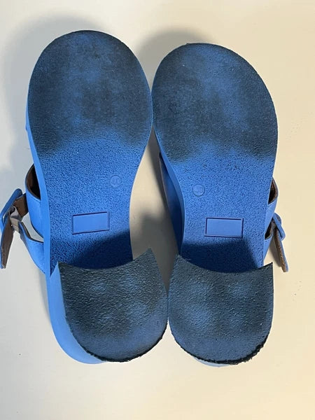 Bueno Leather Heeled Slide Sandals Milan style color blue EU40 US9.5 est 70s mod