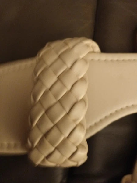 H&M SquareToe Braided Cream Padded Slides Size 5