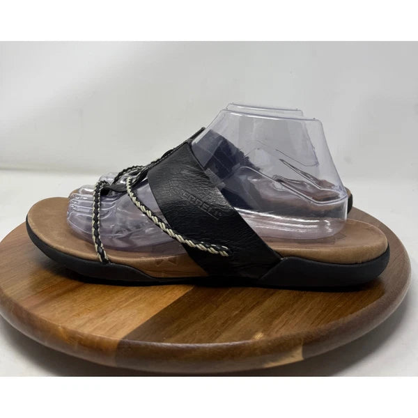 Merrell Amber Black Leather Braided Strap Sandals Women's US 10 Thong