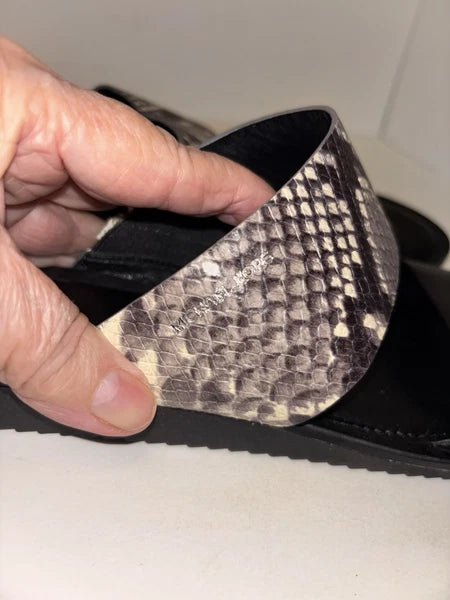 Michael Kors Black Gray Embossed Leather Python Slide Sandals Womens Size 9M