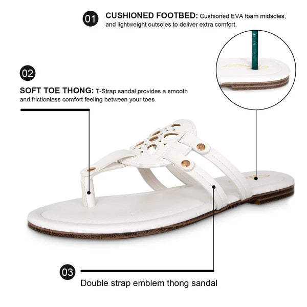 Athlefit Womens Flat Sandals Leather Comfortable Flip Flops Thong Size 11