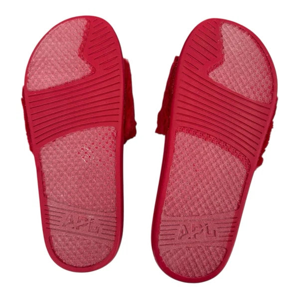APL Women’s Shearling Furry Slide Sandals in Red/Silver Size 10