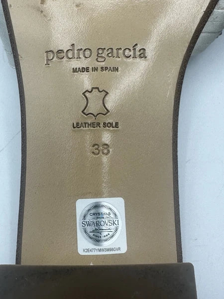 Pedro Garcia Light Gray Satin Swarovski Strap Slide Low-Heel Sandal Women Sz 38