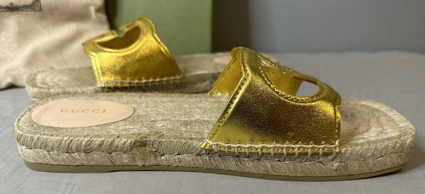 Gucci Interlocking G Cut Out Espadrille Sandals Women Size 39.5 (US 9.5) Authent