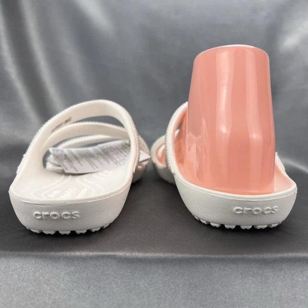 Crocs Kadee II Strappy Sandals Women's 7 White Jewels Summer Slides 211350-100