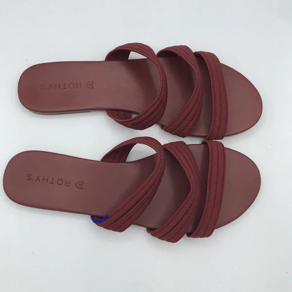 Rothy's Flat Sandals Women's 10 Sangria Red Triple Band Slides Retired Style EUC