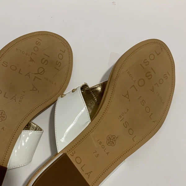 Isola White Gold Thong Sandal Flat Dress Shoe Open Heel Slide Women 7.5