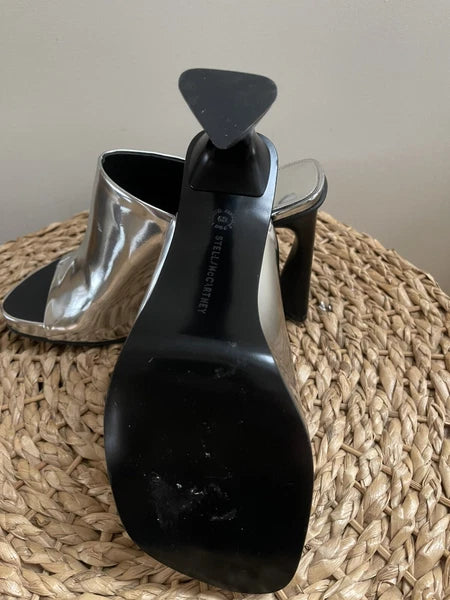 Stella Mccartney Ladies Silver Metallic Elsa Mirror Slide Sandals Mules, 39, 9