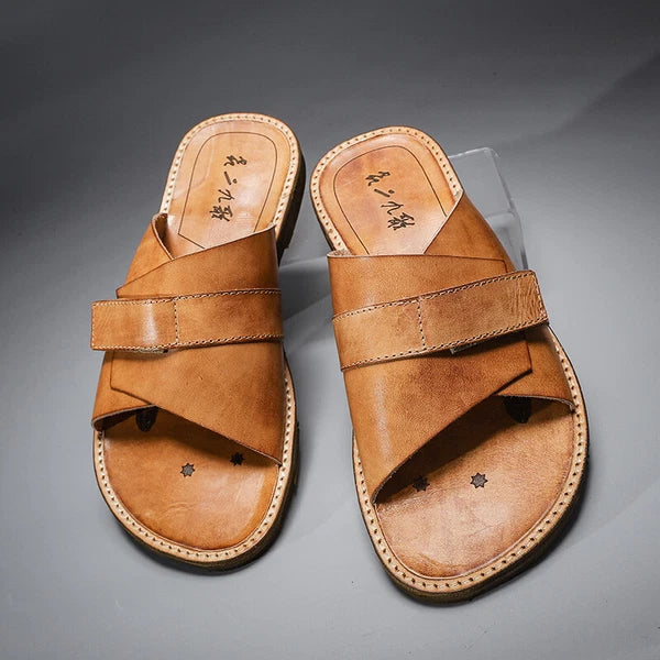Roman Style Mens Women Real Leather Open Toe Slipper Sandals Flats Shoes Outdoor