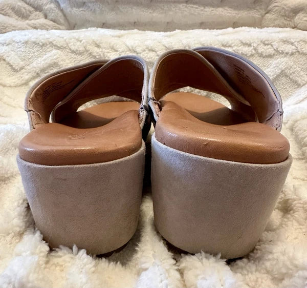 Gentle Souls Mikenzie Suede Platform Sandals Cream Sz 11 Criss Cross Straps EUC