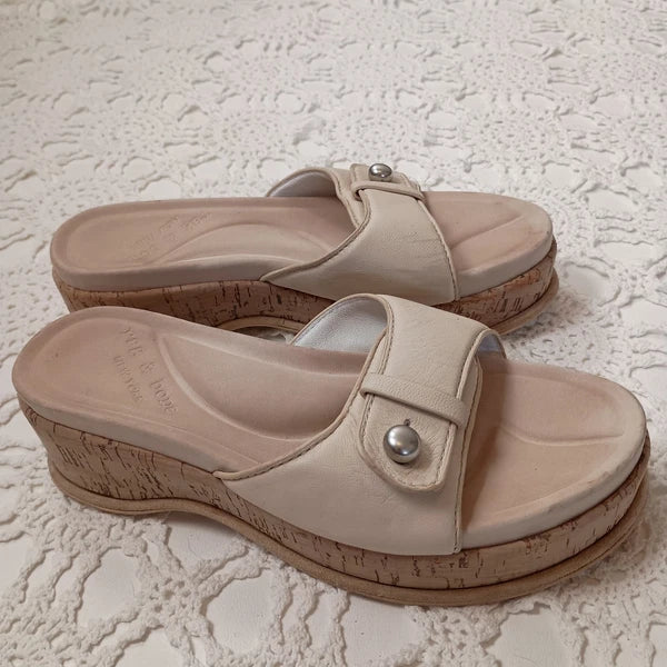 Rag & Bone Platform Sandals Ivory Leather Slide Slip On Flat Cork Mid 7 Women 37