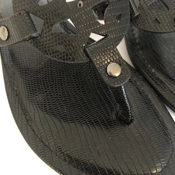 Pierre Dumas Limit Flat Slip On Thong Sandals Flip Flops 6 M Black Vegan Leather