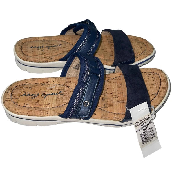 Easy Spirit Sandals Blue or  Silver Slides Cork Adjustable Lightweight Nautical