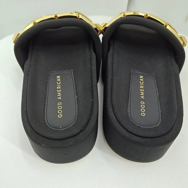 GOOD AMERICAN Chain Platform Slide Neoprene Black Size 8 Fashion Cute Sandals
