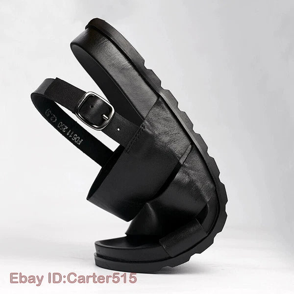 Open Toe Sandals Slingbacks Buckle Real Leather Men's Beach Shoes Roman Style 43