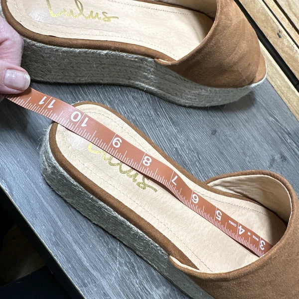 Lulu’s Rust Faux Suede Espadrille Platform Wedge Slides Sandals 10 PreOwned