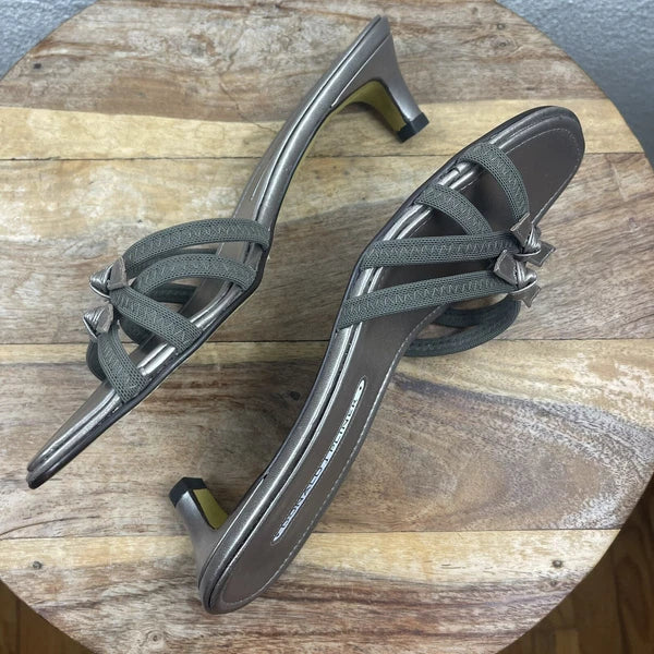 Donald J. Pliner l 8.5M Hunt Taupe Double Bows Strap Slip-On Kitten Heel Sandals