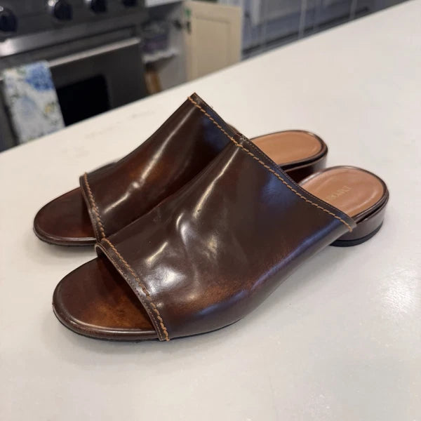 Emporio Armani Women’s Open Toe Slide Mules Brown Leather Size US 9 EU 39