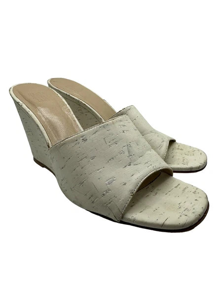 Maryam Nassir Zadeh Wedge Heel Slip On Sandal Burch White EU Size 37.5 US Size 7
