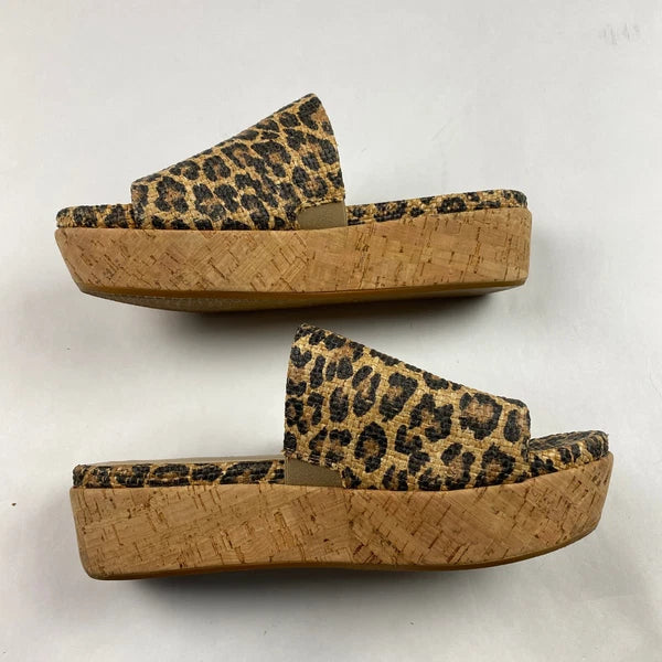 Stuart Weitzman Flatout Leopard Print Wedge Sandal Slide Women's Size 8