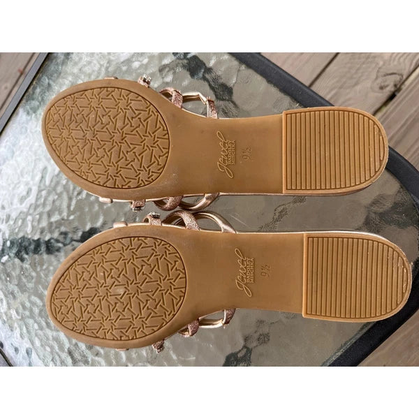 Jewel Badgley Mischka Sandals Rhinestone Straps Slides Sparkle Gold 9.5