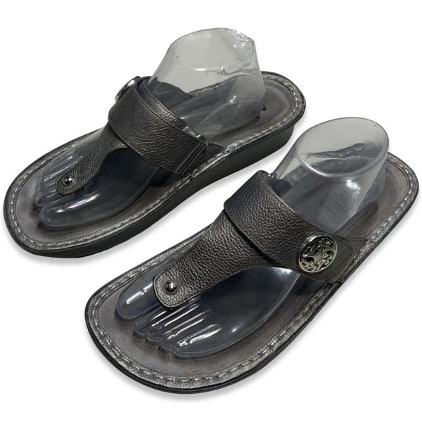 Alegria Carina Silver Gray Leather Thong Sandals EU 41 US 10.5-11 Comfort Style