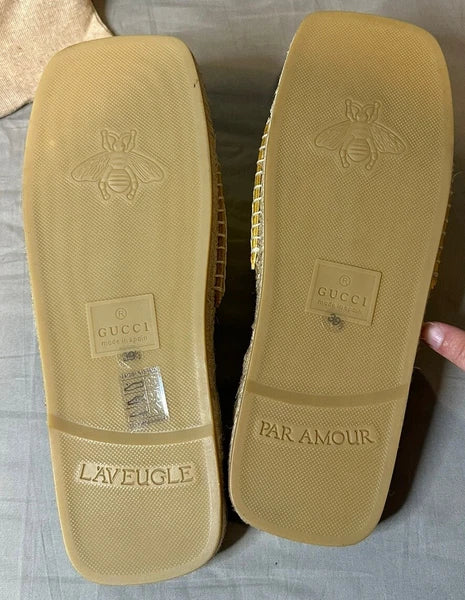 Gucci Interlocking G Cut Out Espadrille Sandals Women Size 39.5 (US 9.5) Authent