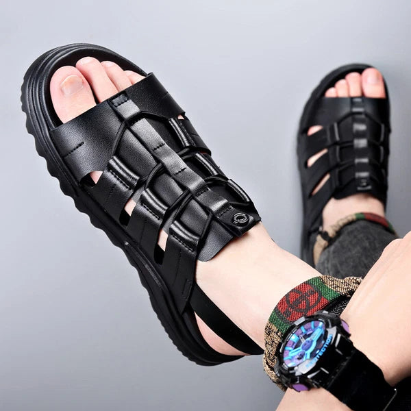 Men's Roman Sandals Leather Flat Open Toe Shoes Beach Summer Outdoor Casual 2025