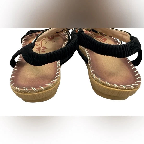 Fashion Women's Sandals Flat Rhinestone Elastic Band Comfy Studded Shoes Size 7