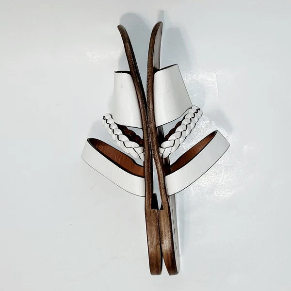 M. Gemi White Leather Flat Braided Strappy Slide Flat Sandals Wms 39EU  8.5-9 US