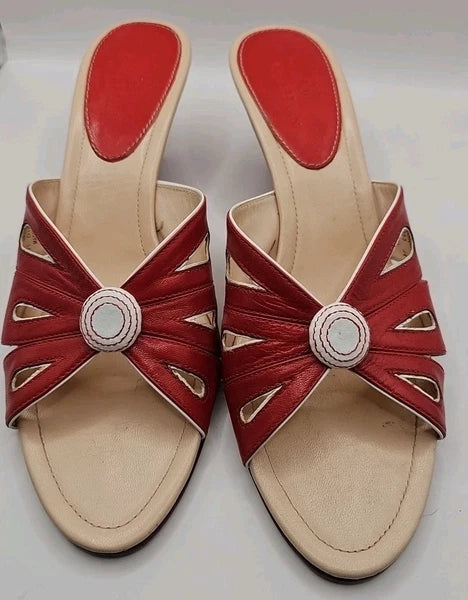 Cole Haan Stunning Leather Kitten Wedge Slides 8.5AA Party Holiday #210