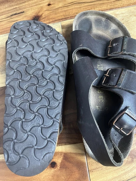 RARE🔥 Birkenstock Birki's Black Heel Strap Sandals Sz 38 L7 M5 Women's Milano