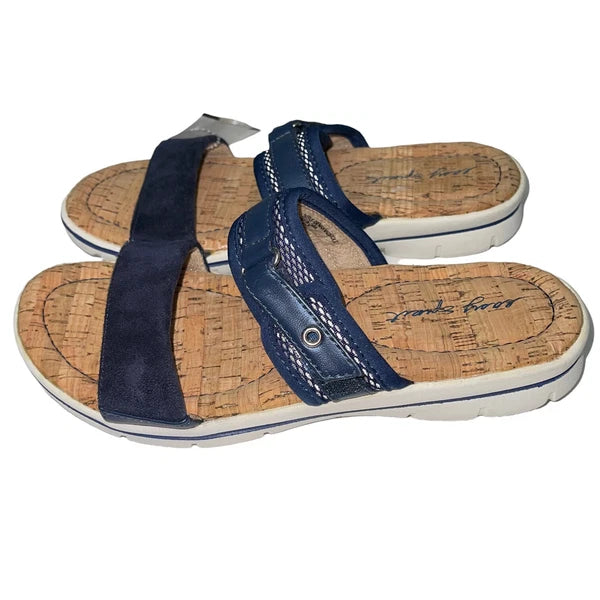 Easy Spirit Sandals Blue or  Silver Slides Cork Adjustable Lightweight Nautical