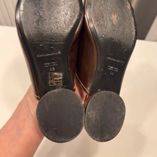 Emporio Armani Women’s Open Toe Slide Mules Brown Leather Size US 9 EU 39