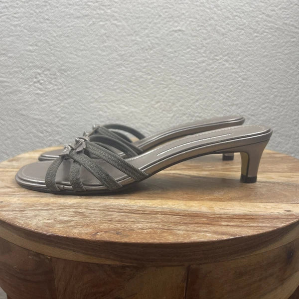 Donald J. Pliner l 8.5M Hunt Taupe Double Bows Strap Slip-On Kitten Heel Sandals