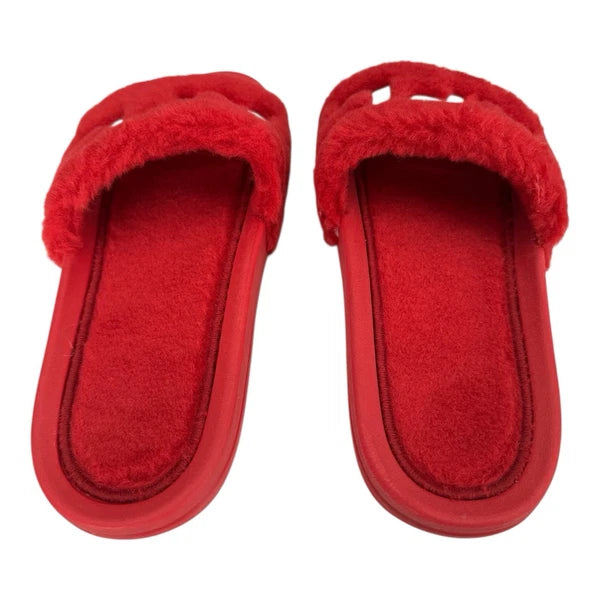 APL Women’s Shearling Furry Slide Sandals in Red/Silver Size 10