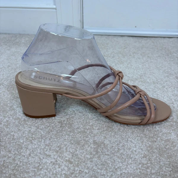 Schutz Princey Strappy Block Heel Slide Sandals Leather Size 9