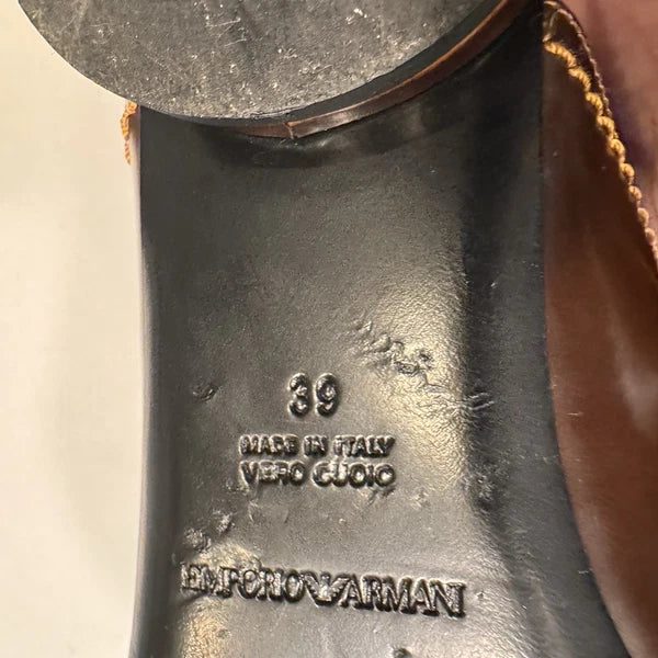 Emporio Armani Women’s Open Toe Slide Mules Brown Leather Size US 9 EU 39