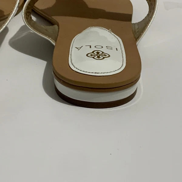 Isola White Gold Thong Sandal Flat Dress Shoe Open Heel Slide Women 7.5